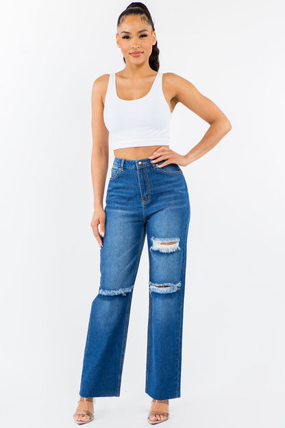 American Bazi High Waist Distressed Wide Leg Jeans-SIZE 1-13