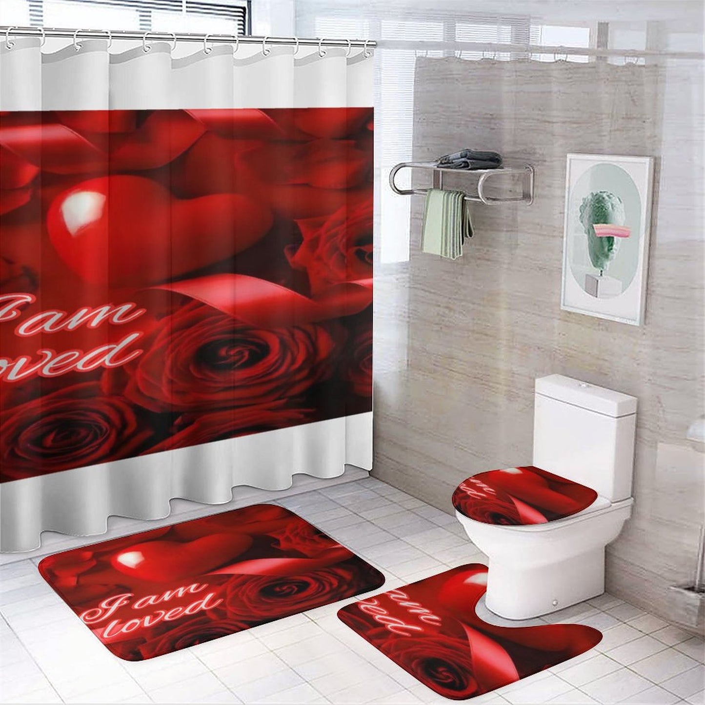 Shower Curtain Set with 3 Rugs