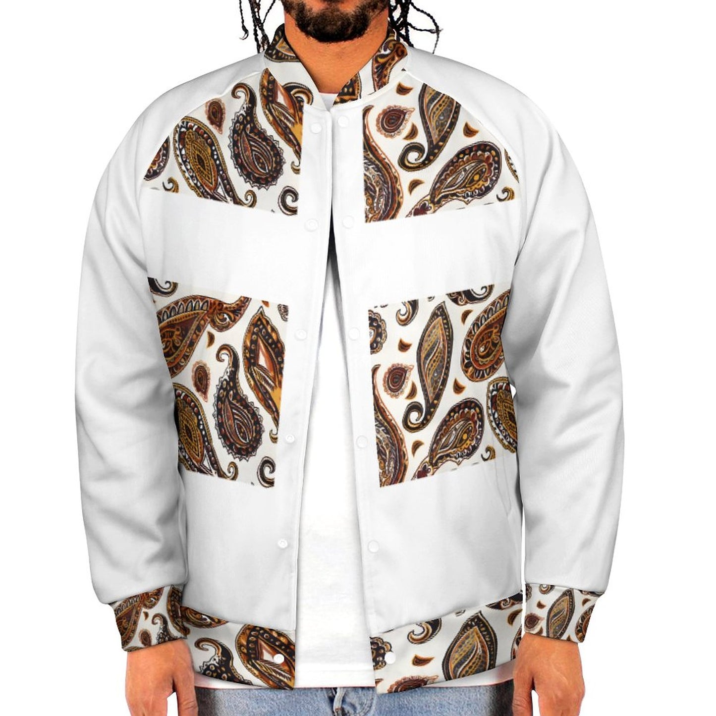 ORANGE PAISLEY Men's Baseball Jacket-*2XS-6XL