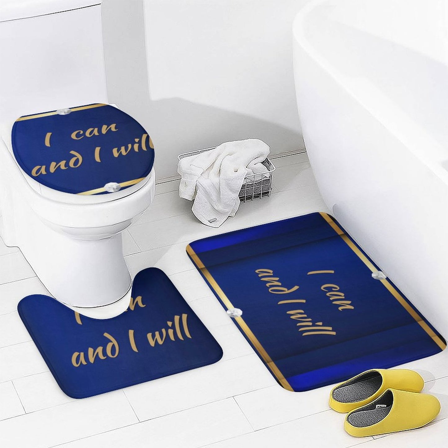 Shower Curtain Set with 3 Rugs