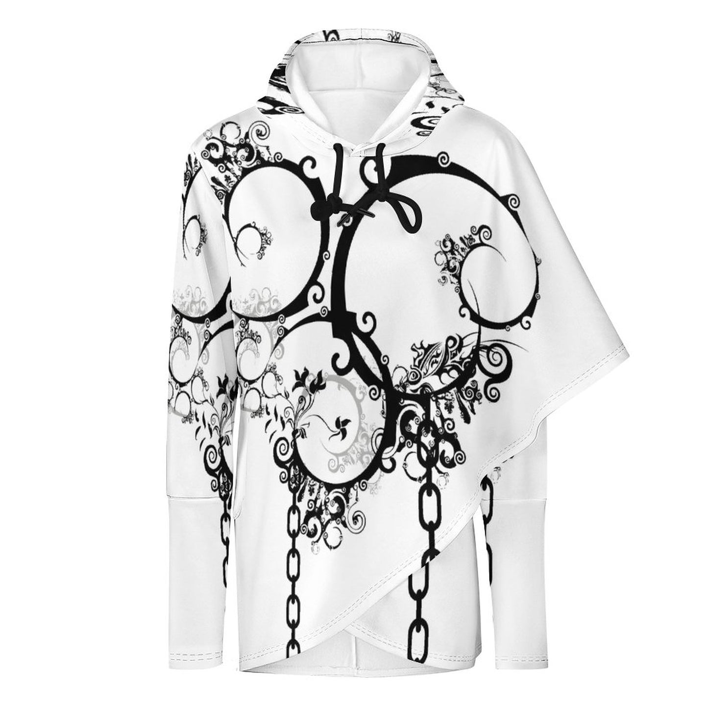 230gsm Poncho-style Long Sleeve Women Hoodie with Irregular Hem DS001 (All-Over Printing)