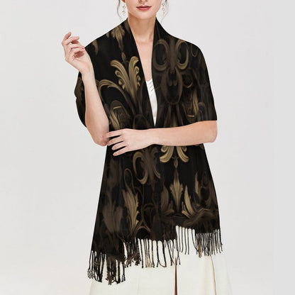BLACK & GOLD ACCENT Cashmere-like Tassel Scarf