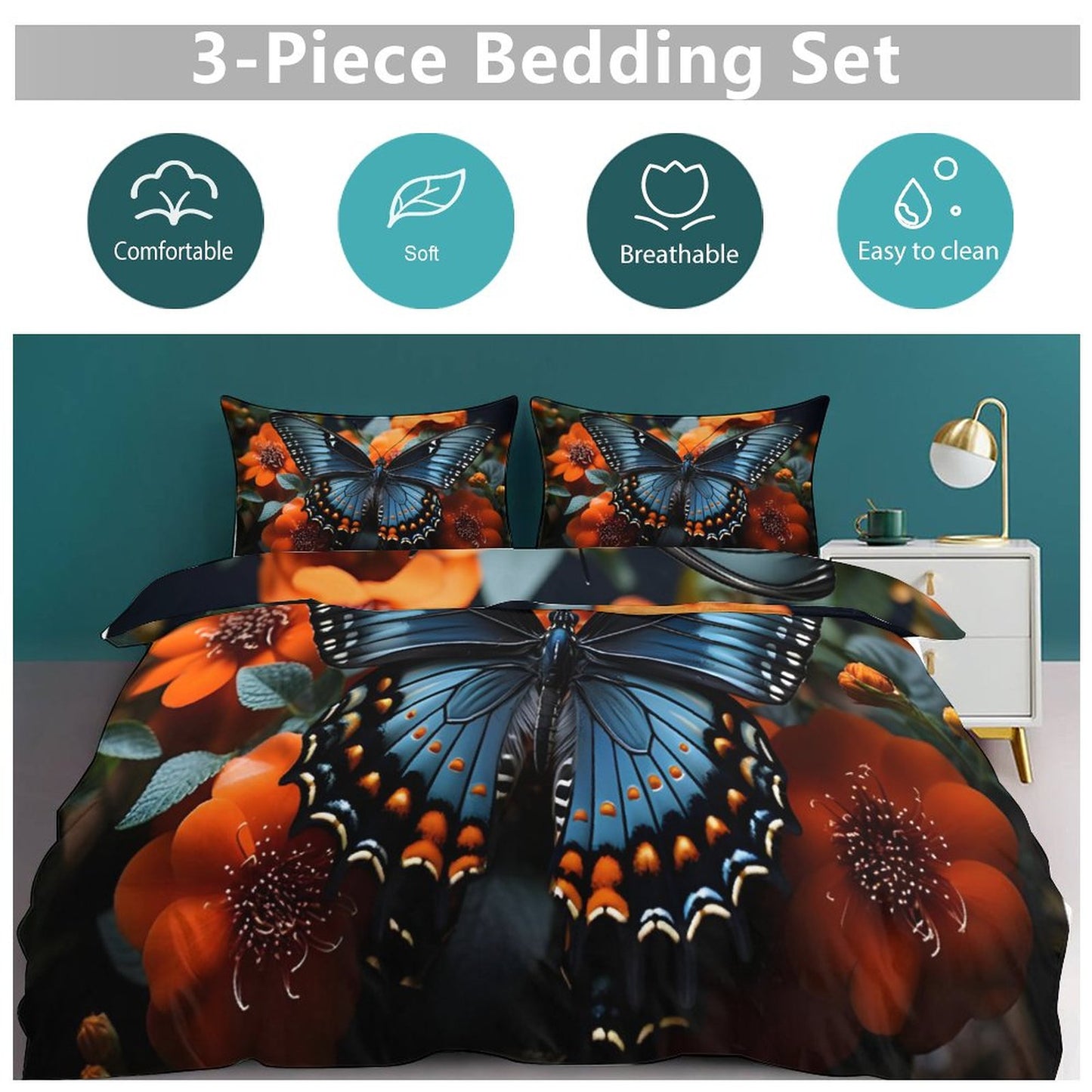 3-Piece Bedding Set-102"x90"/ 259x229cm (Dual-sided Printing)