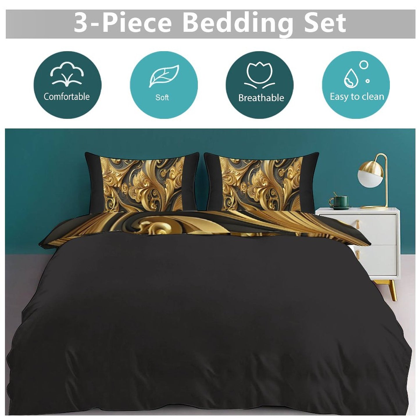 3-Piece Bedding Set-102"x90"/ 259x229cm (Dual-sided Printing)