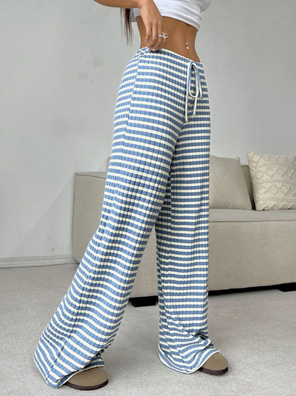 Tied Striped Wide Leg Pants (pink/grey/black/blue/taupe)-SMALL-2XL