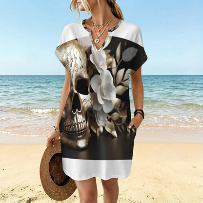 200gsm Women's Casual V Neck Dress(All-Over Printing)