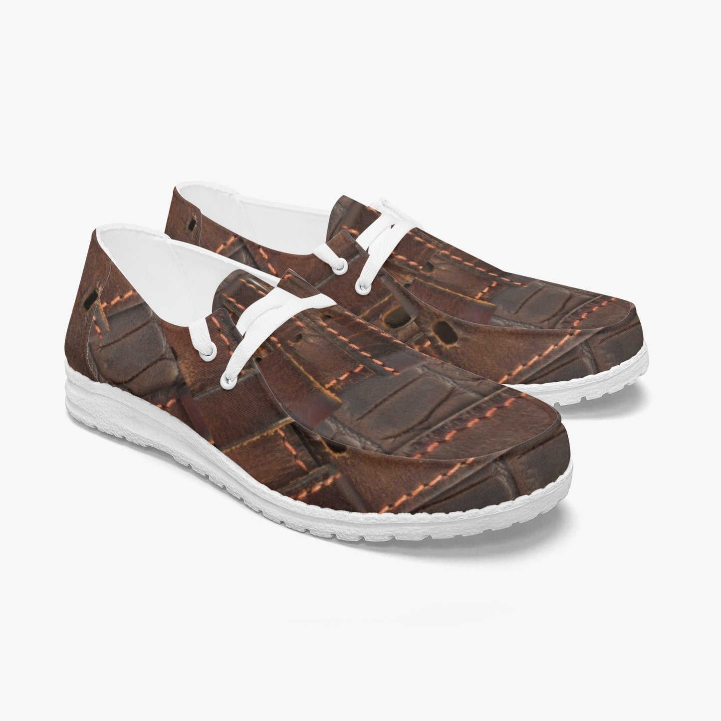 RUGGED LEATHER BUCKLE Print Lace-up Loafers