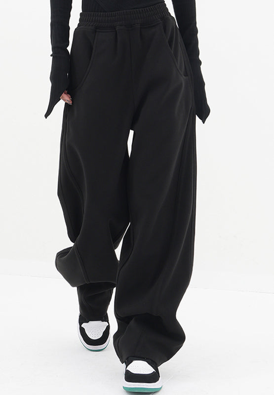 Elastic Waist Sweatpants with Pockets (black/tan/grey)-SMALL-2XL