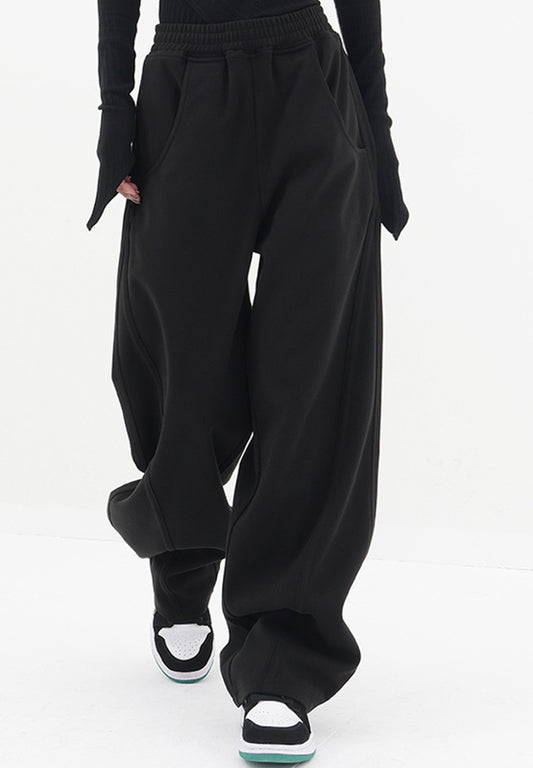Elastic Waist Sweatpants with Pockets (black/tan/grey)-SMALL-2XL