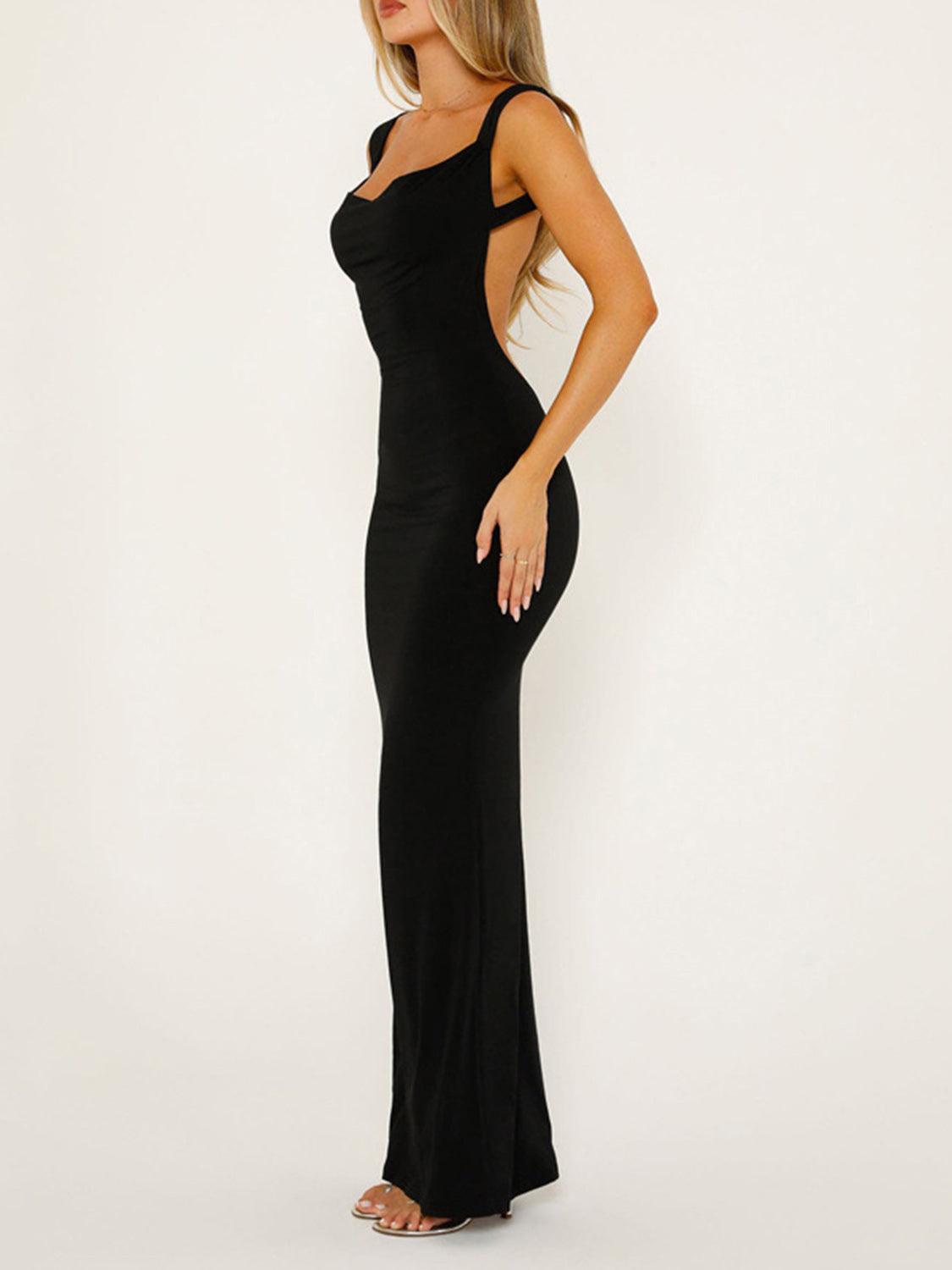 Backless Wide Strap Maxi Dress-SMALL-XL (IVORY/BLACK/LIME)