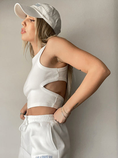 Cutout Round Neck Tank-*XS-L (white/gray/moss/orange/black/caramel/mid green/lemon/lavender)