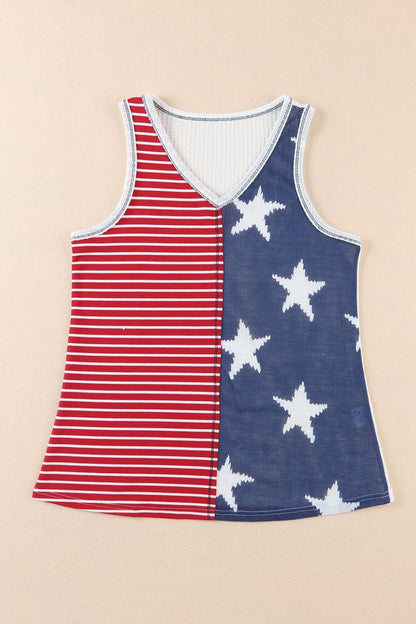 Star and Stripe V-Neck Tank-SMALL-XL