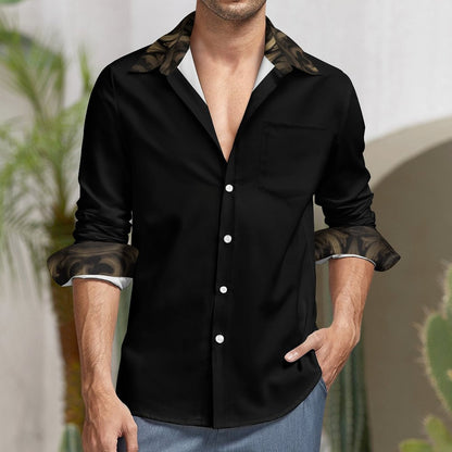 BLACK & GOLD ACCENT Men's Long Sleeve Shirt with Pocket-*XS-6XL