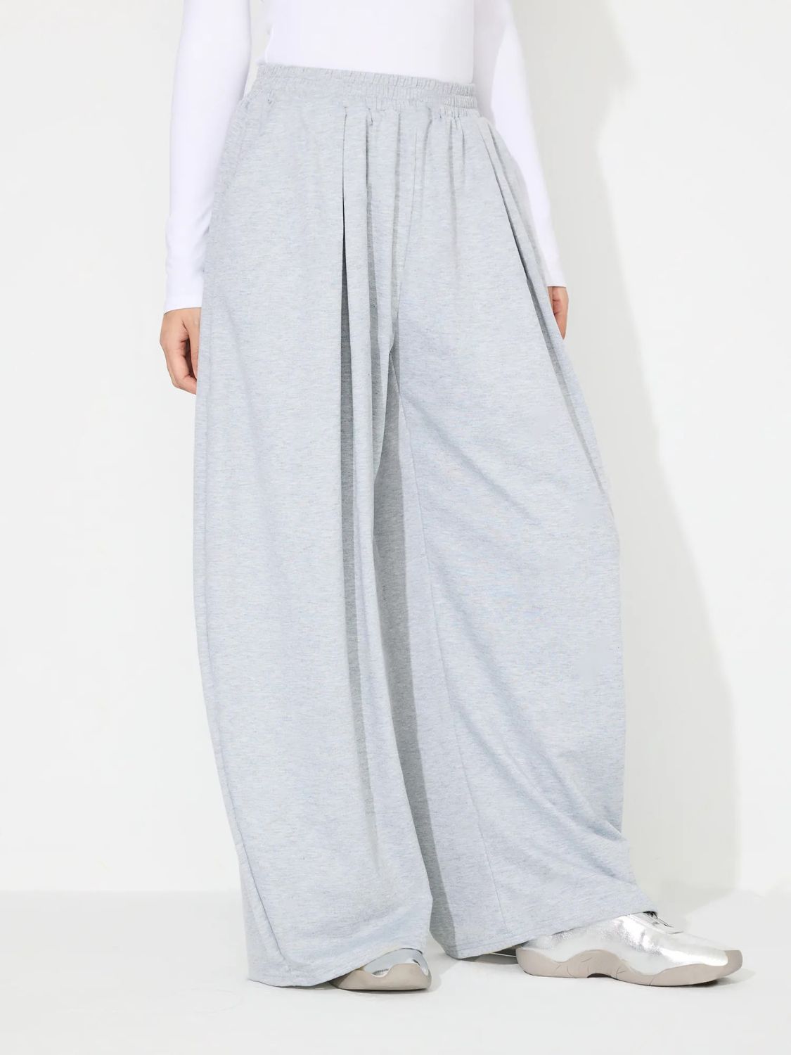 Elastic Waist Wide Leg Pants with Pockets (black/light grey/dark grey)-SMALL-XL