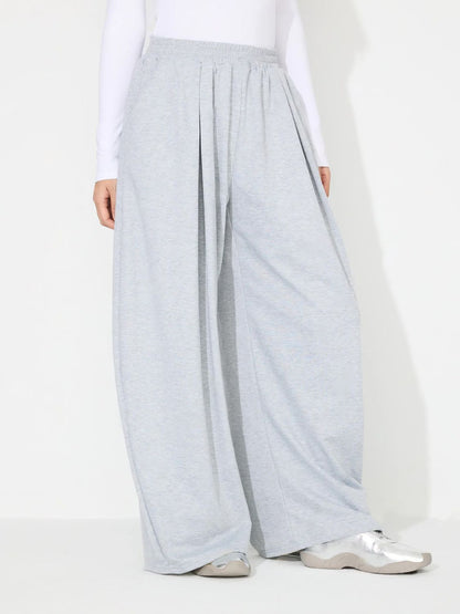 Elastic Waist Wide Leg Pants with Pockets (black/light grey/dark grey)-SMALL-XL