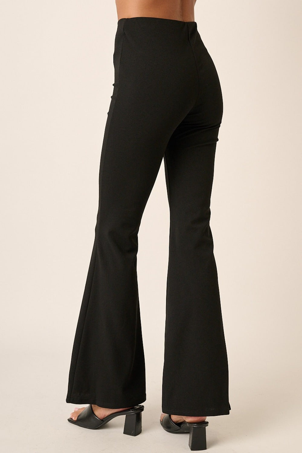 Mittoshop Crepe Knit Elastic Waist Flare Leg Pants-SMALL-2XL