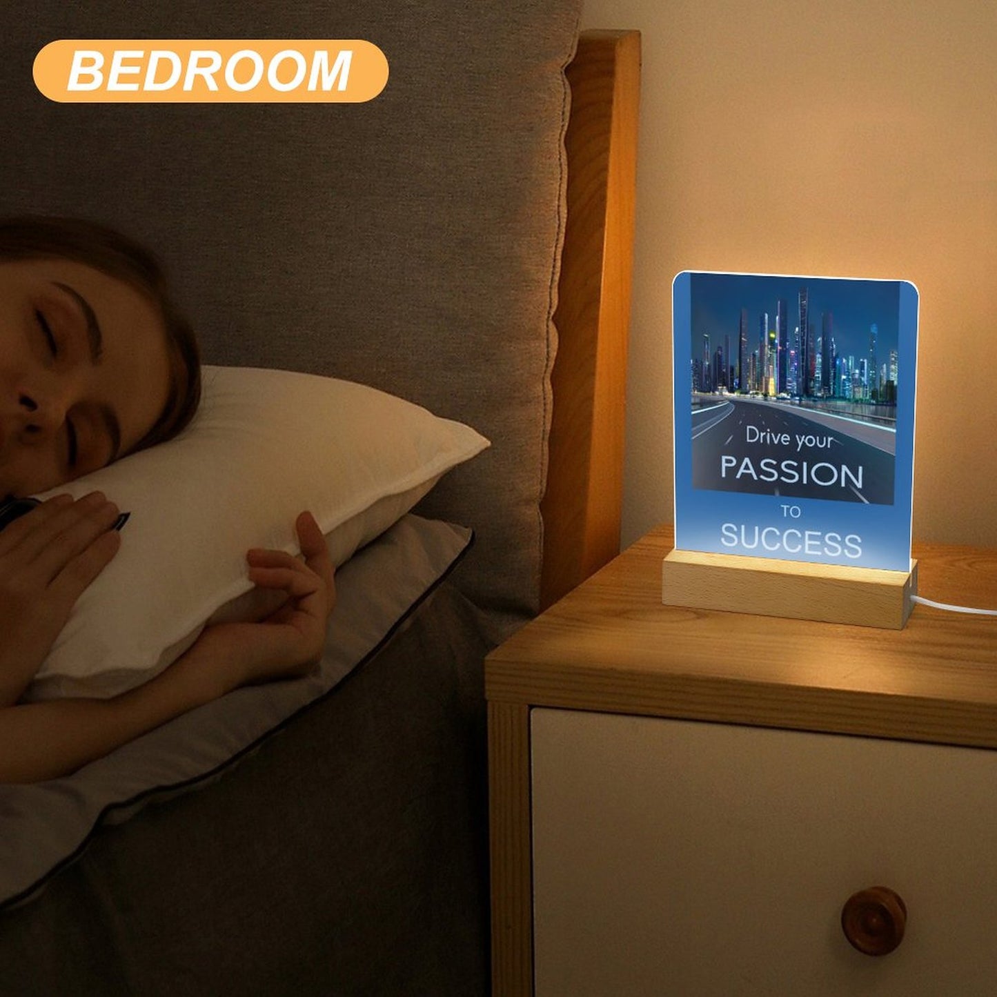 Acrylic Night Light with Wooden Base
