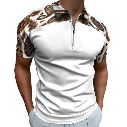 ORANGE PAISLEY Men's Short Sleeve POLO Shirt with Zipper-*2XS-6XL