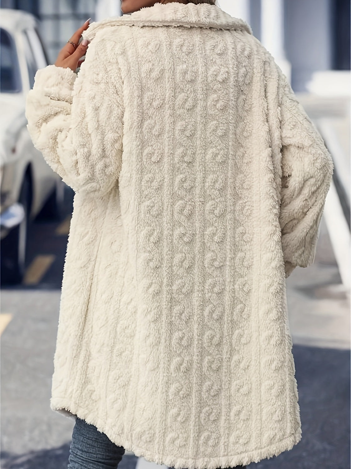 Fuzzy Button Up Long Sleeve Longline Fur Coat-SMALL-2XL