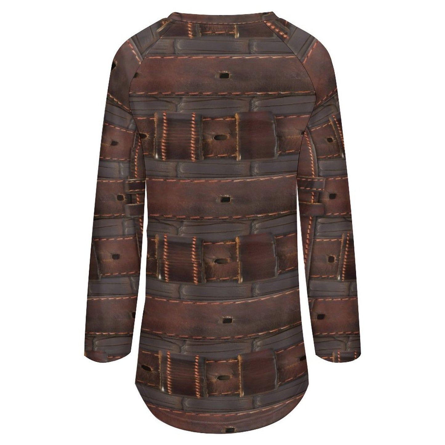 RUGGED LEATHER BUCKLE Print Women's Long Sleeve U-Neck T-Shirt-SMALL-5XL