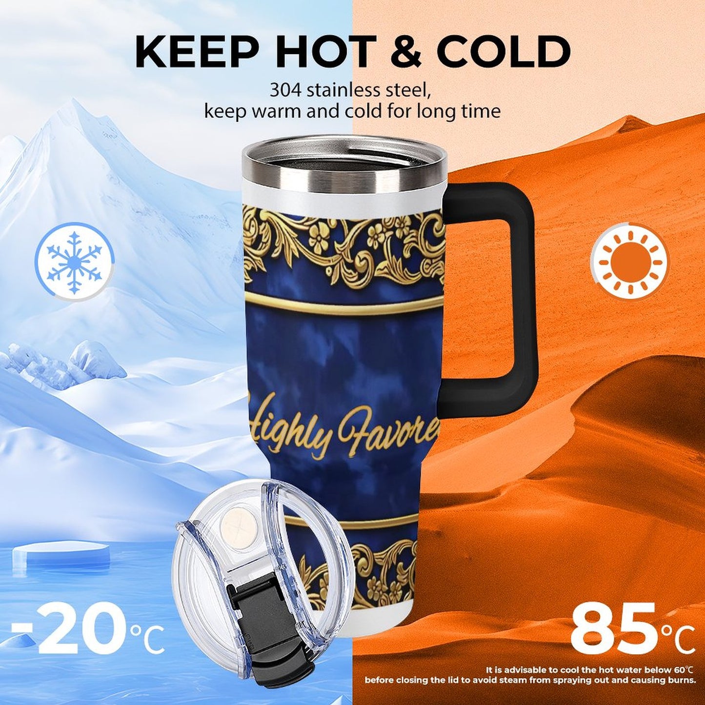 40oz Insulated Tumbler with Handle and Straw