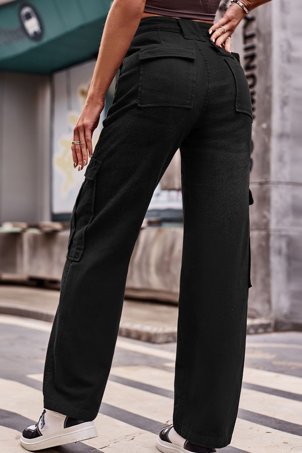 Buttoned High Waist Loose Fit CARGO Jeans-SMALL-2XL (BROWN/BLACK/BLUE)