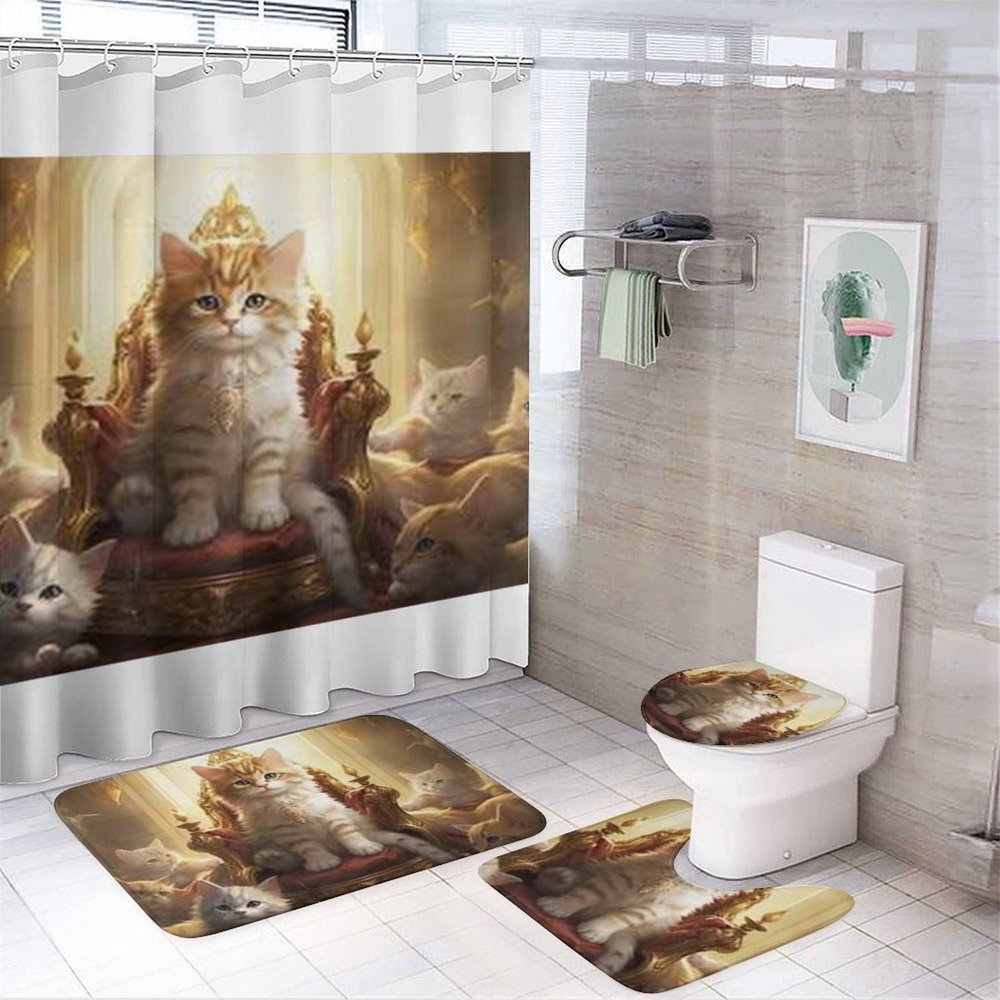 Shower Curtain Set with 3 Rugs