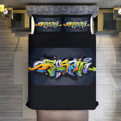 COLORFUL GRAFFITI 3-Piece Bedding Set-90"x90"/ 229x229cm-QUEEN SIZE or FULL SIZE (Dual-sided Image)