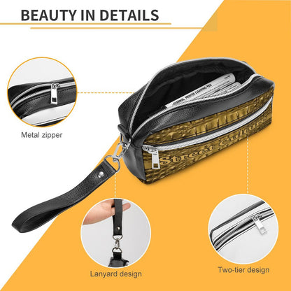 STREET CULTURE Alligator Leather Toiletries/Cosmetic Bag (can be used as a pen/pencil pouch)