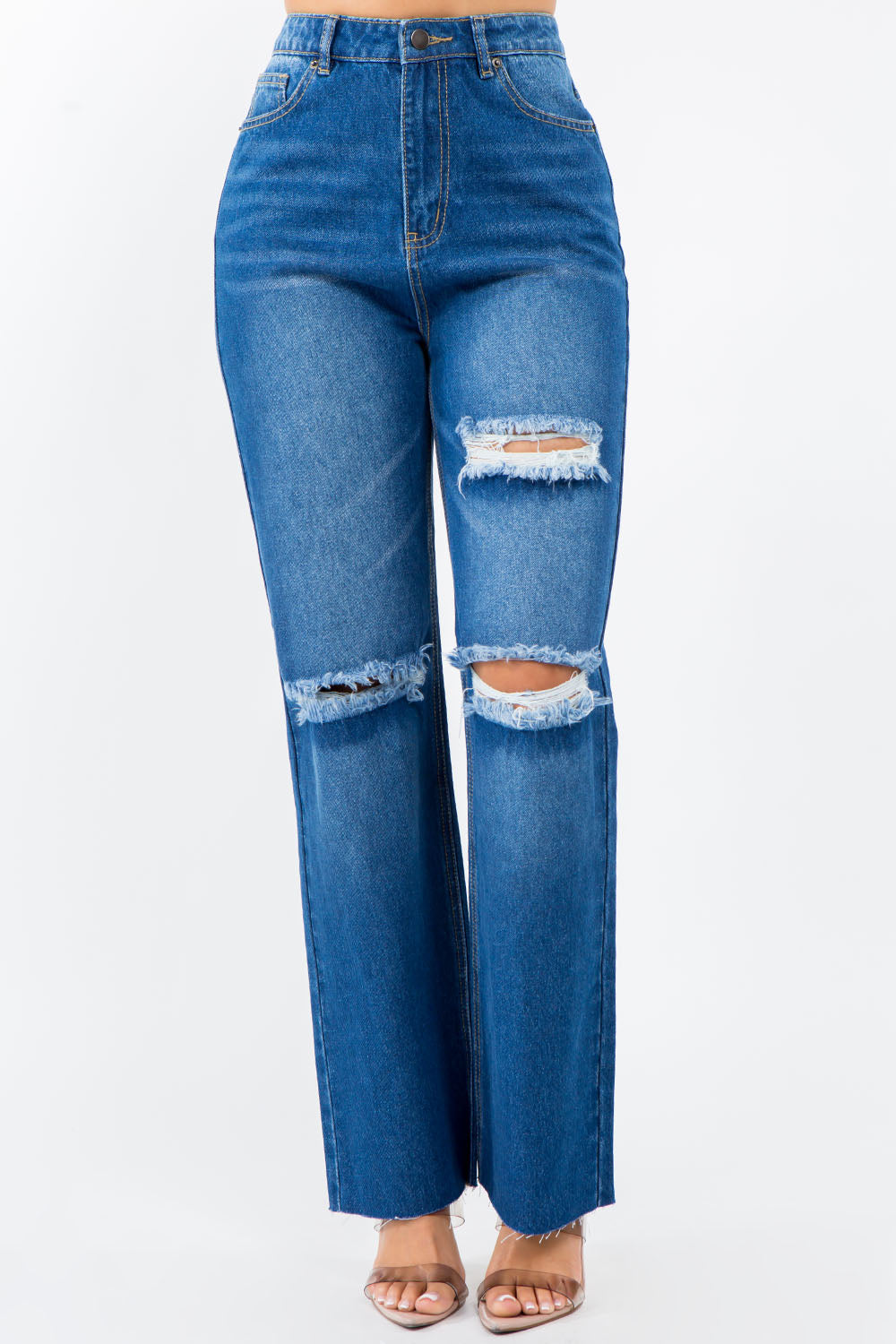 American Bazi High Waist Distressed Wide Leg Jeans-SIZE 1-13