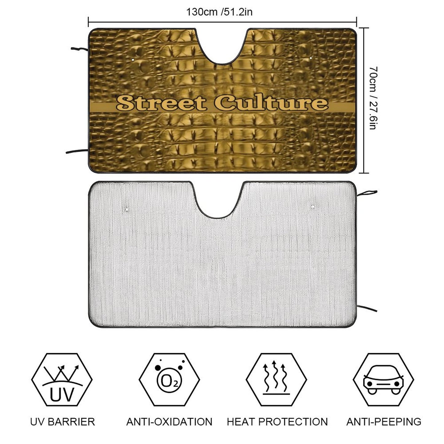 STREET CULTURE Alligator Car Sun Shade Cover-2 SIZES (oxford cloth/foam/aluminum foil)