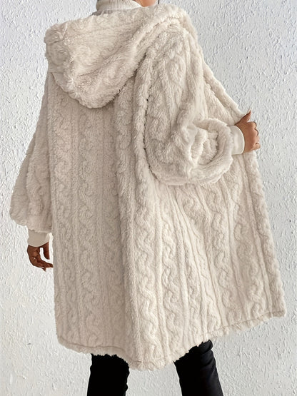 Open Front Long Sleeve Fuzzy Hooded Fur Coat-SMALL-XL