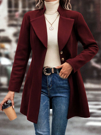 Collared Neck Button Up Long Sleeve Coat-SMALL-XL