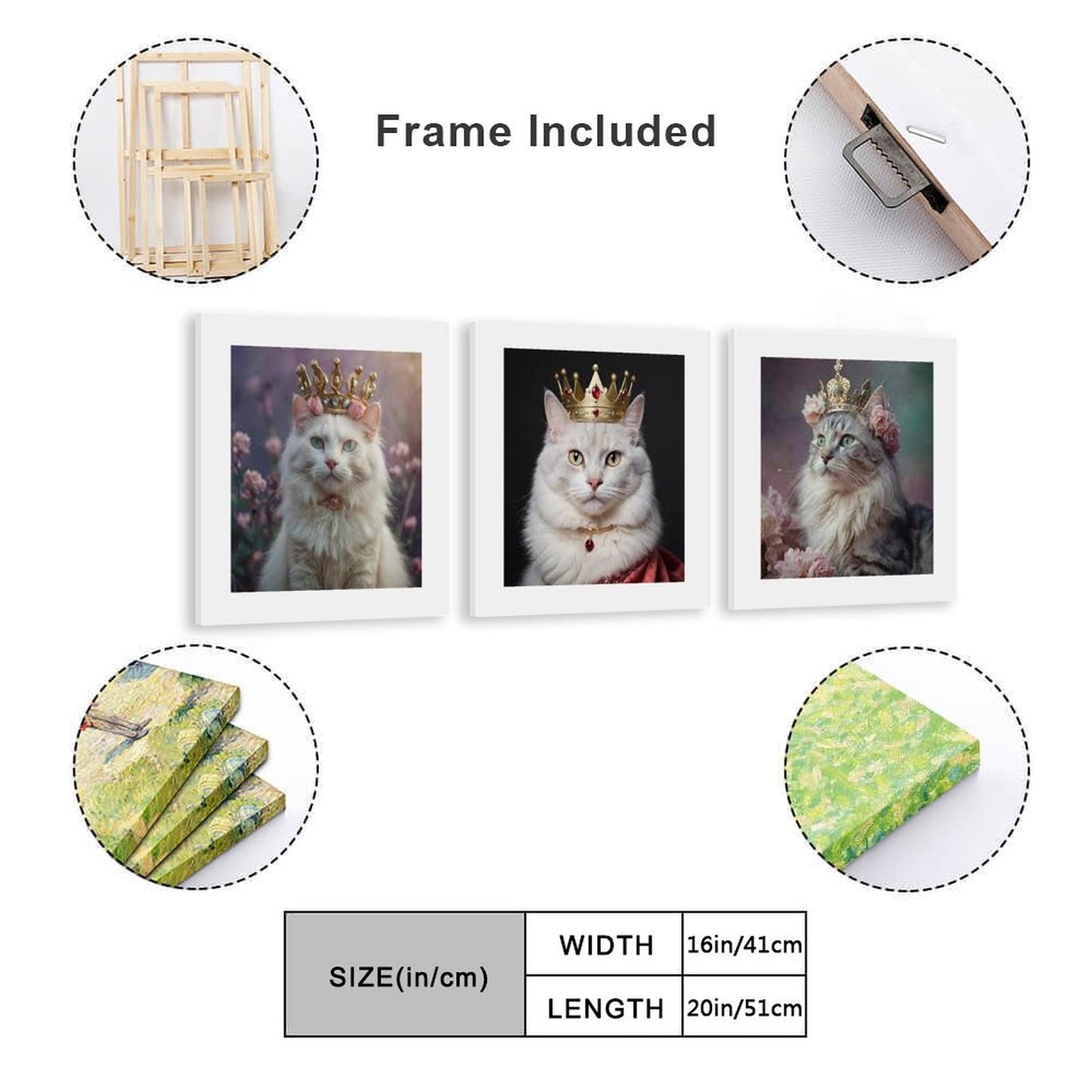 Vertical Multicolor Framed Wall Art-4:5 Aspect Ratio-QUEEN WHITE CATS