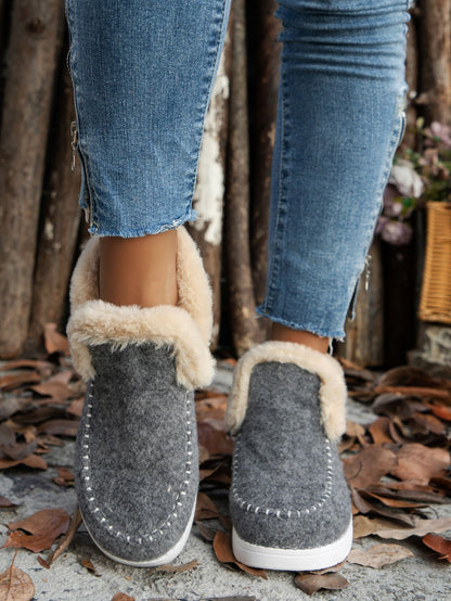 Furry Suede Round Toe Flat slip on boots (navy/chocolate/black/gray/beige)