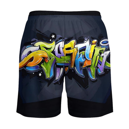 COLORFUL GRAFFITI Men's Hawaiian shorts with 4 Pockets-SMALL-3XL