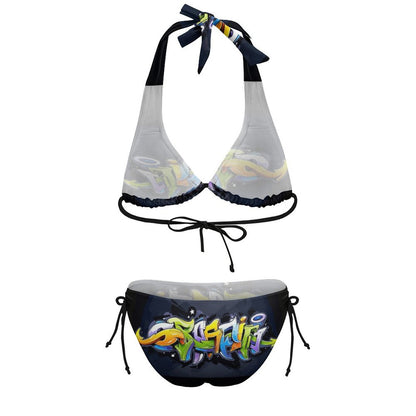 COLORFUL GRAFFITI Two Piece Halter Swimsuit-*XS-2XL