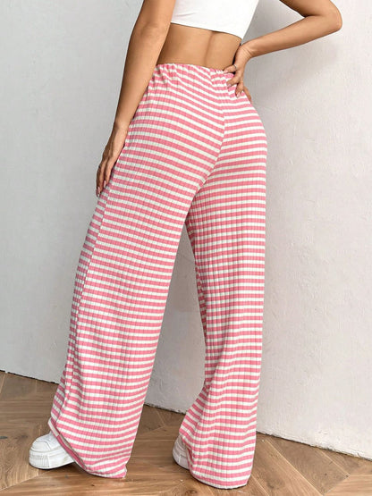 Tied Striped Wide Leg Pants (pink/grey/black/blue/taupe)-SMALL-2XL