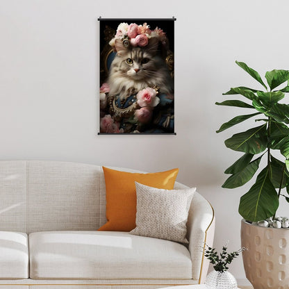 Canvas Hanging Poster with Scrolls-16"x24"/ 40x60cm-FLOWER CAT