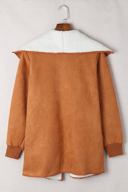 Open Front Long Sleeve Sherpa Jacket (caramel/blush pink/grey/black)-SMALL-XL