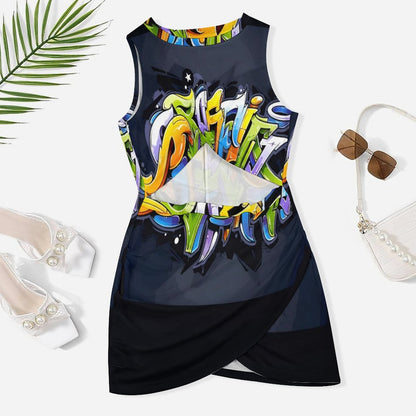 COLORFUL GRAFFITI Cutout Bodycon Tank Dress-SMALL-5XL