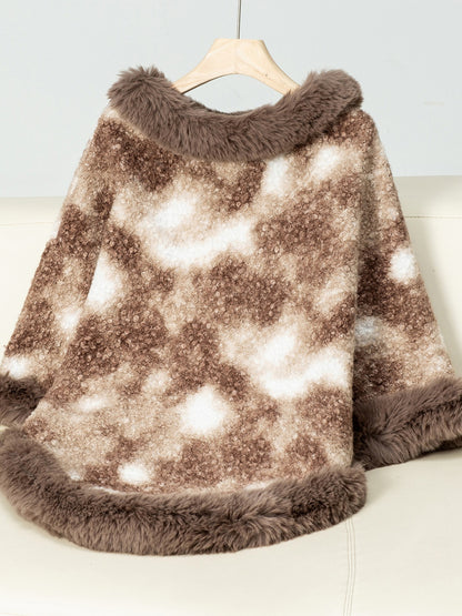 Furry Contrast Three-Quarter Poncho (many colors)