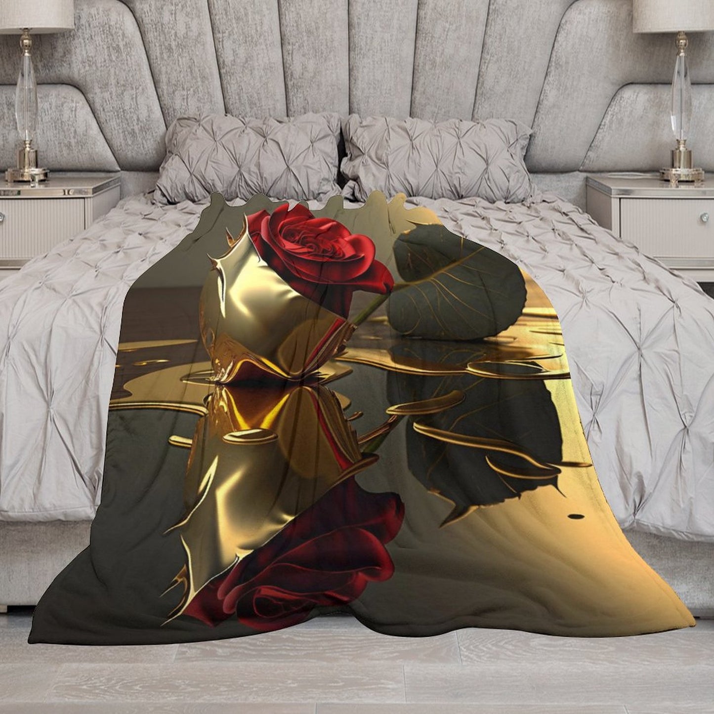 ROSE IN GOLD Flannel Blanket-60"x80" (Dual-sided Printing)