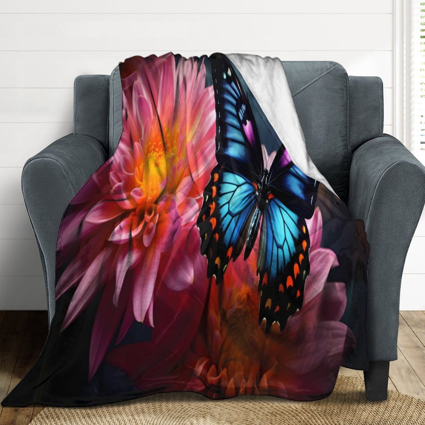 BLUE BUTTERFLY Flannel Throw Blanket-60"x80"