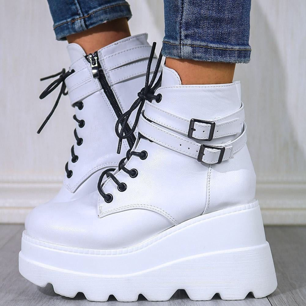 PU Leather Lace-Up Wedge Boots (white or black)