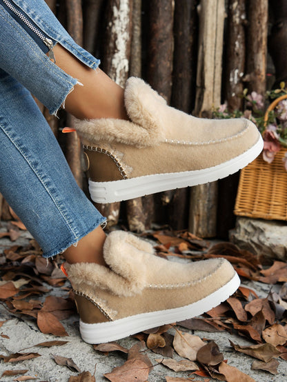 Furry Suede Round Toe Flat slip on boots (navy/chocolate/black/gray/beige)