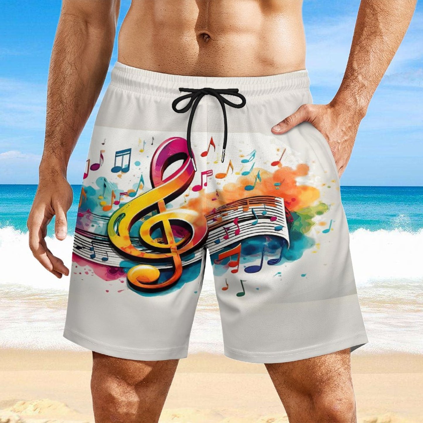 MUSIC GRAFFITI Men's Beach/GYM Shorts with 4 Pockets-SMALL-3XL