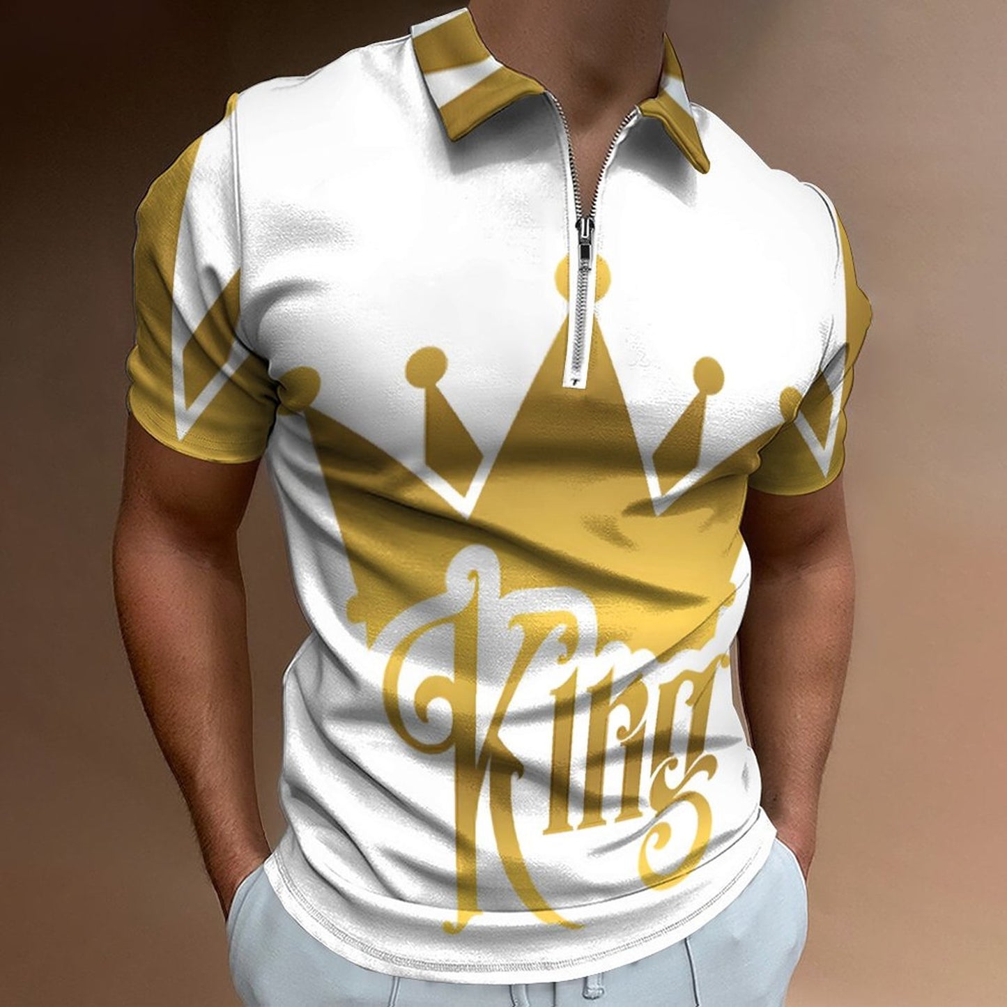 Men's Short Sleeve POLO Shirt with Zipper B470 (All-Over Printing)