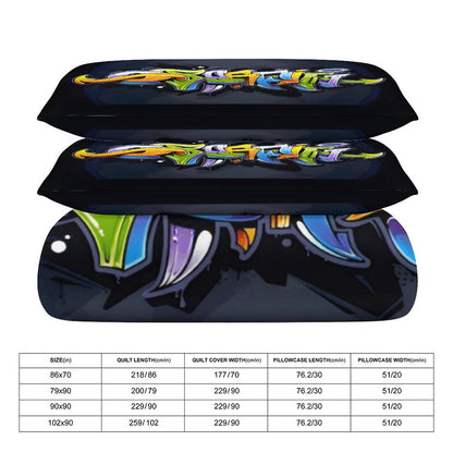 COLORFUL GRAFFITI 3-Piece Bedding Set-90"x90"/ 229x229cm-QUEEN SIZE or FULL SIZE (Dual-sided Image)