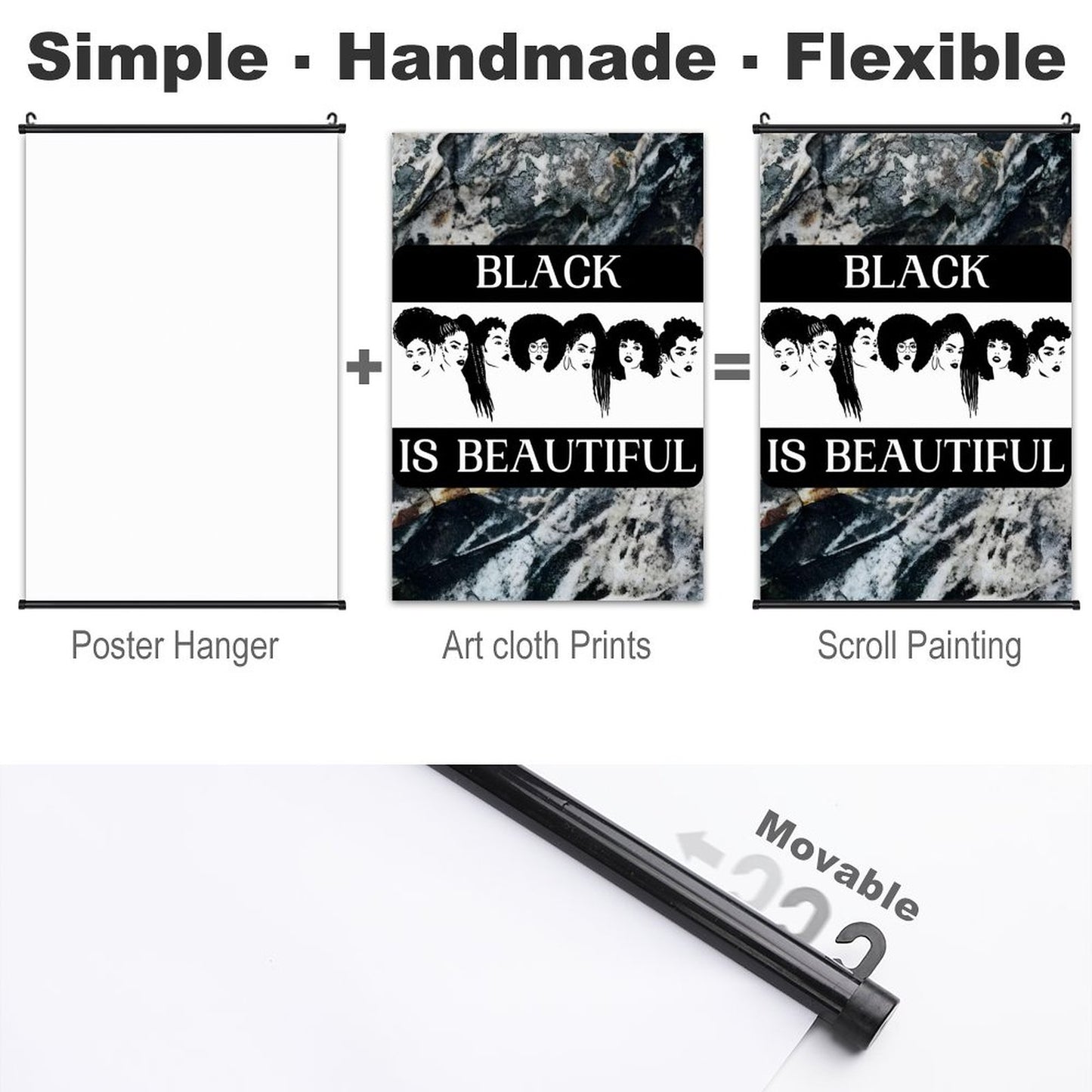 Canvas Hanging Poster with Scrolls-16"x24"/ 40x60cm-BLACK IS BEAUTIFUL